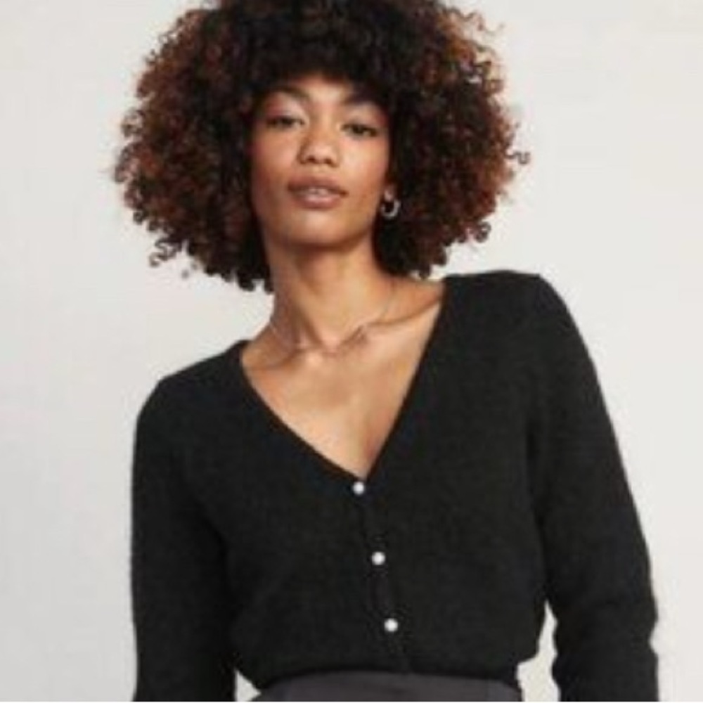 Black Fuzzy Cardigan with Pearl Buttons / Old Navy XL